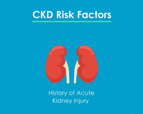 A medical graphic featuring stylised kidneys on a blue background with text highlighting a risk factor for chronic kidney disease.